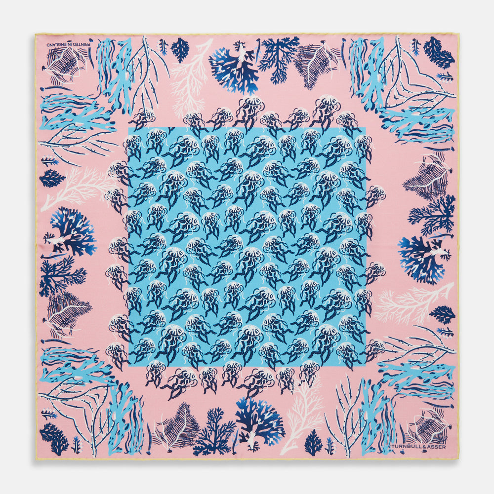 Pink Jellyfish Silk Print Pocket Square