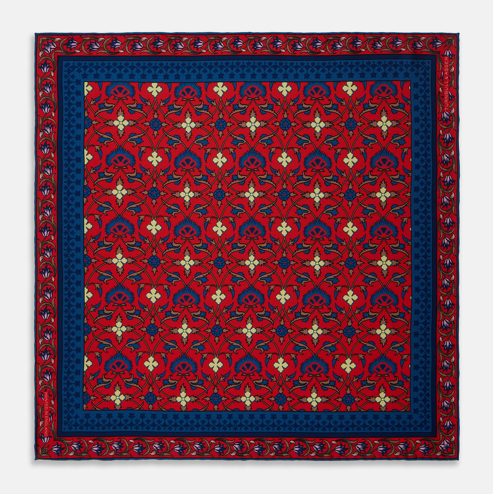 Red Geometric Floral Silk Pocket Square