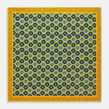 Yellow Medallion Print Silk Pocket Square
