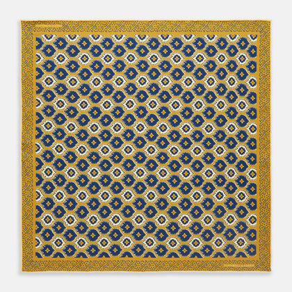 Tan Medallion Print Silk Pocket Square