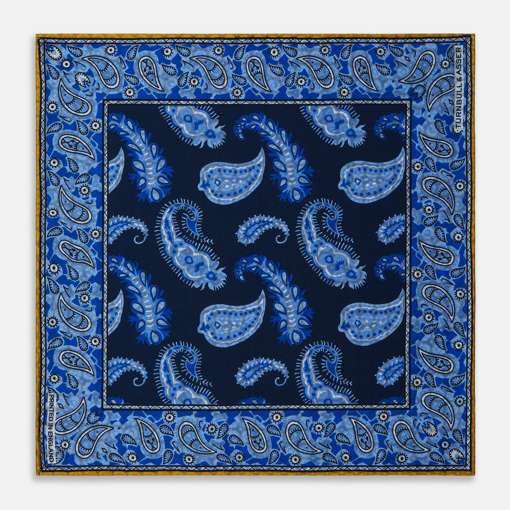 Navy Double-Sided Paisley Silk Pocket Square