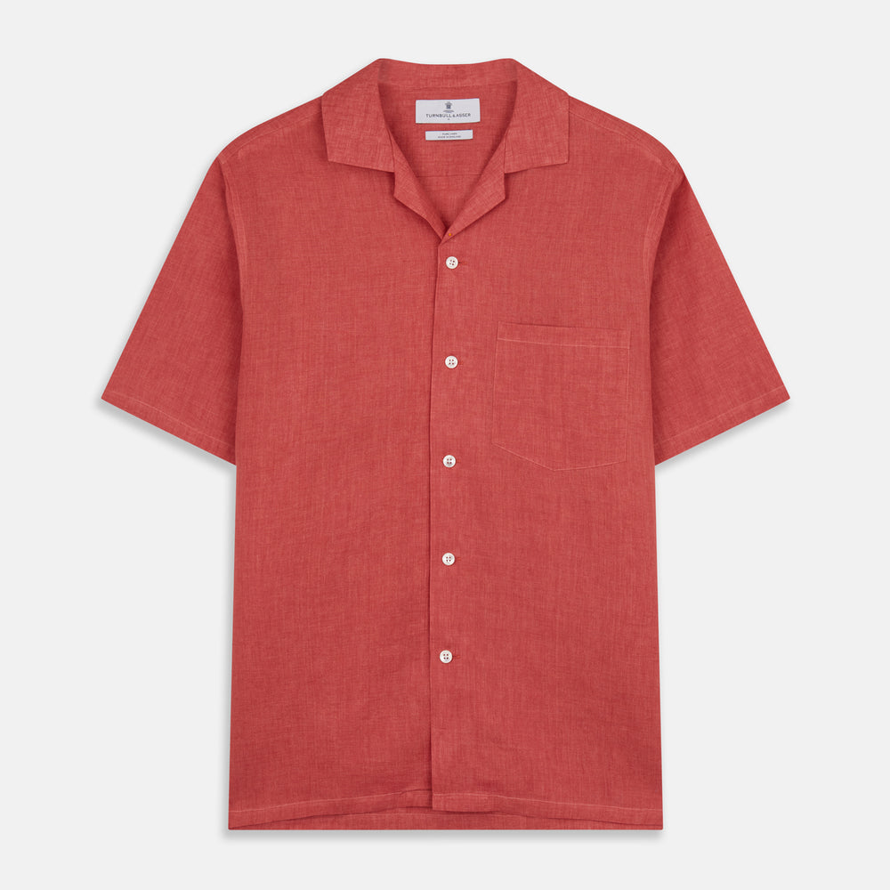 Crimson Delave Linen Holiday Fit Shirt with Revere Collar
