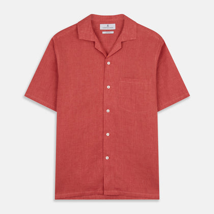 Crimson Delave Linen Holiday Fit Shirt with Revere Collar