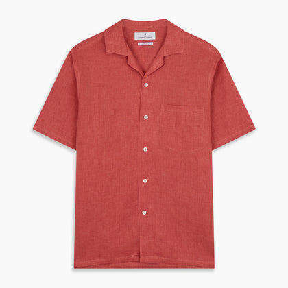 Crimson Delave Linen Holiday Fit Shirt with Revere Collar Image 6