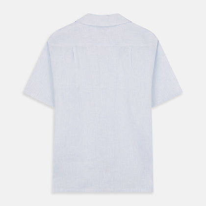 Blue Linen Stripe Holiday Fit Shirt with Revere Collar Image 2