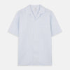 View 1 of product Blue Linen Stripe Holiday Fit Shirt with Revere Collar