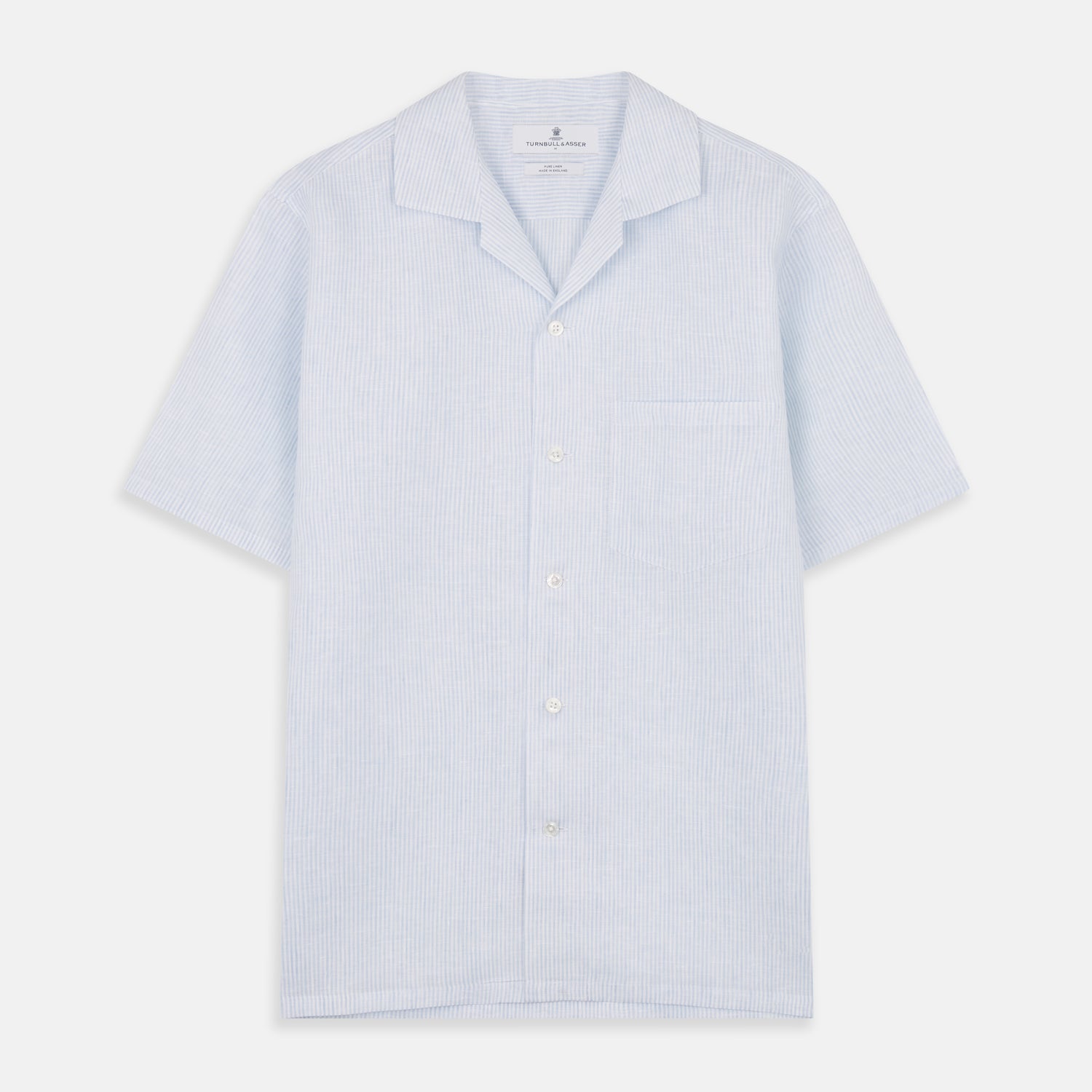 View 1 of product Blue Linen Stripe Holiday Fit Shirt with Revere Collar