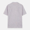 View 4 of product Blue and Red Linen Stripe Holiday Fit Shirt with Revere Collar
