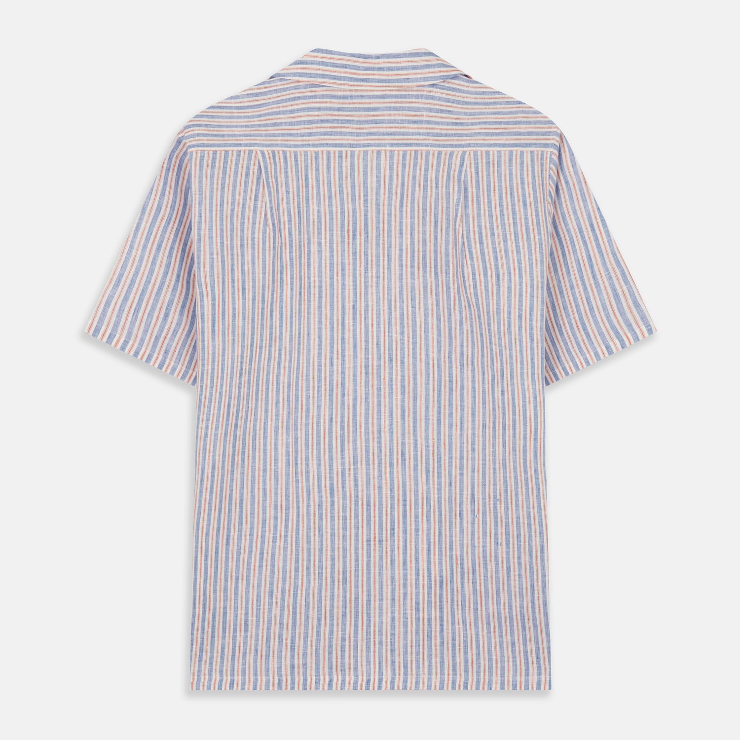 View 4 of product Blue and Red Linen Stripe Holiday Fit Shirt with Revere Collar