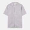 View 1 of product Blue and Red Linen Stripe Holiday Fit Shirt with Revere Collar
