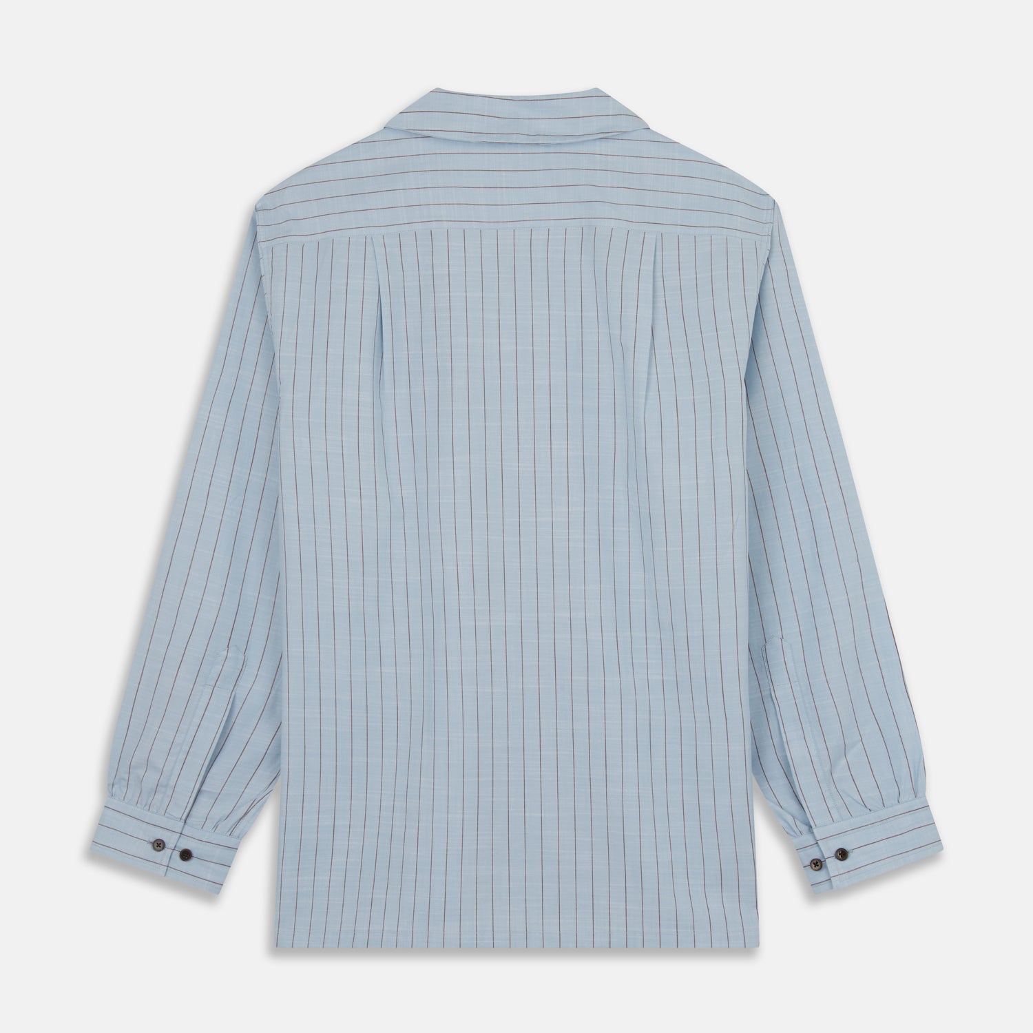 View 5 of product Pale Blue Stripe Cotton Holiday Fit Shirt with Revere Collar & Single Button Cuff