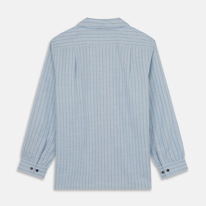 Pale Blue Stripe Cotton Holiday Fit Shirt with Revere Collar & Single Button Cuff Image 4