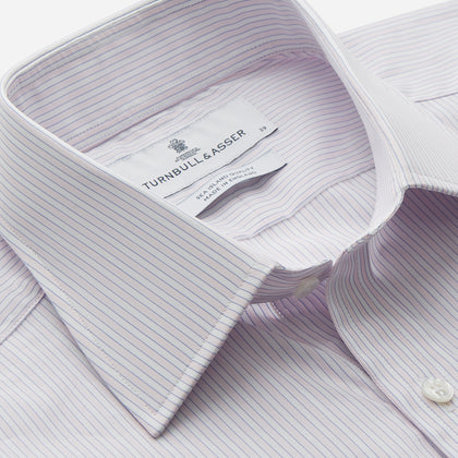 Blue Double Stripe Regular Fit Sea Island Quality Cotton Shirt with T&A Collar and Double Cuffs Image 1