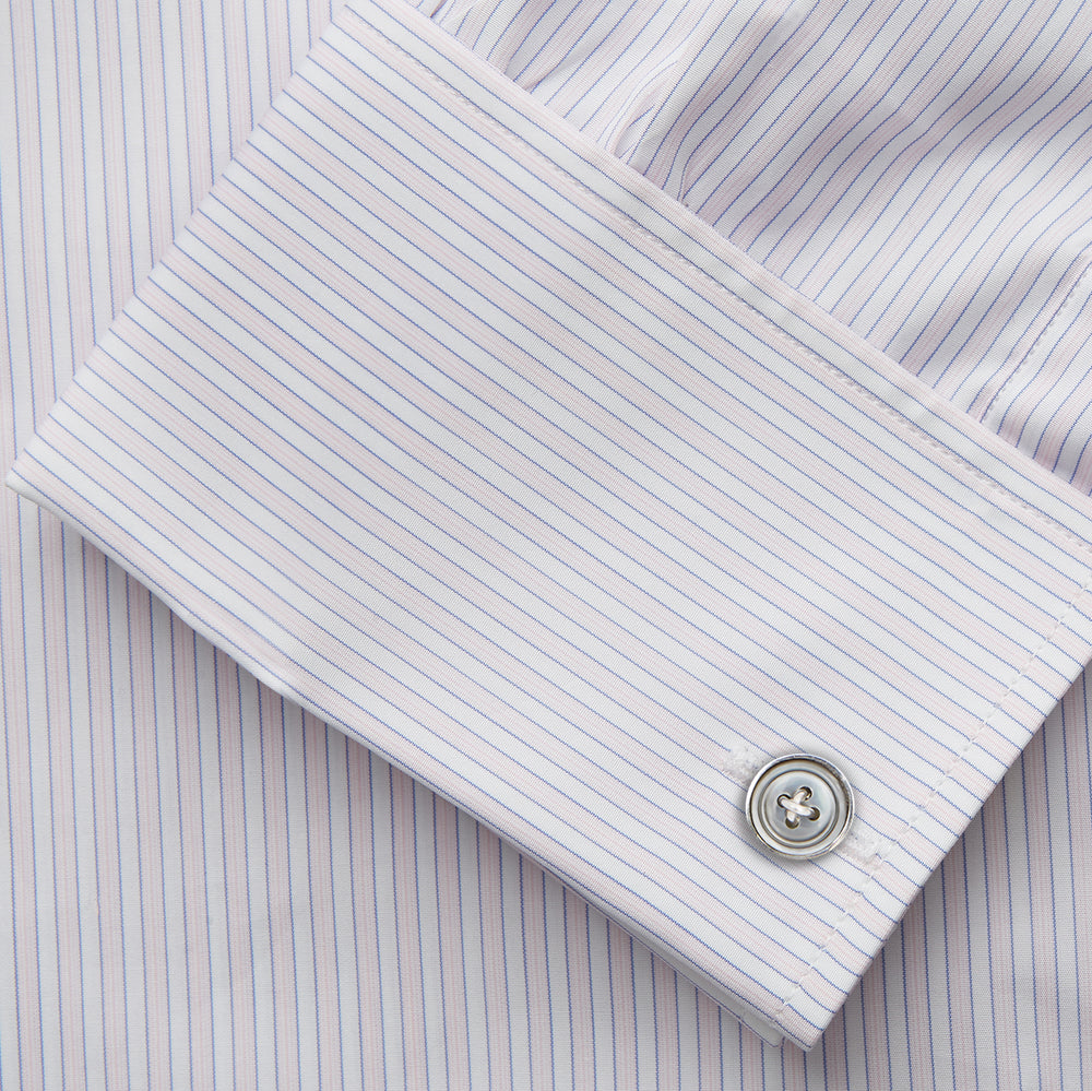 Blue Double Stripe Regular Fit Sea Island Quality Cotton Shirt with T&A Collar and Double Cuffs