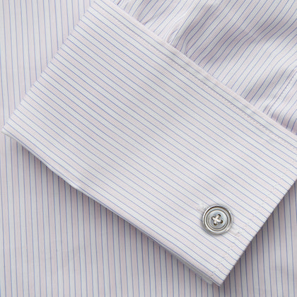 Blue Double Stripe Regular Fit Sea Island Quality Cotton Shirt with T&A Collar and Double Cuffs Image 2