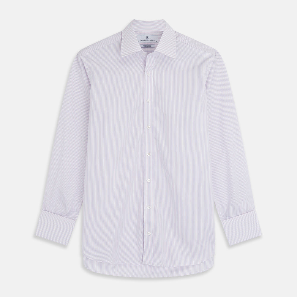 Blue Double Stripe Regular Fit Sea Island Quality Cotton Shirt with T&A Collar and Double Cuffs