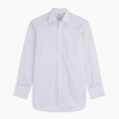 Blue Double Stripe Regular Fit Sea Island Quality Cotton Shirt with T&A Collar and Double Cuffs Image 5