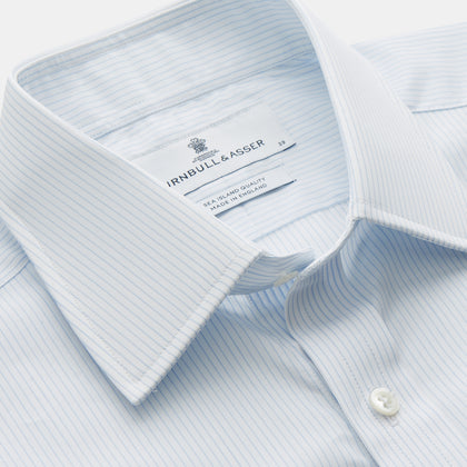 Pale Blue Stripe Regular Fit Sea Island Quality Cotton Shirt with T&A Collar and 3-Button Cuffs Image 1
