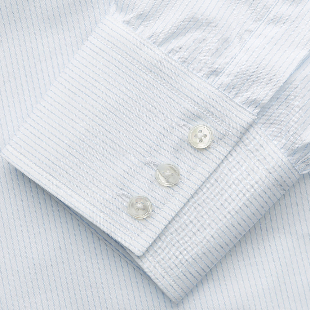 Pale Blue Stripe Regular Fit Sea Island Quality Cotton Shirt with T&A Collar and 3-Button Cuffs