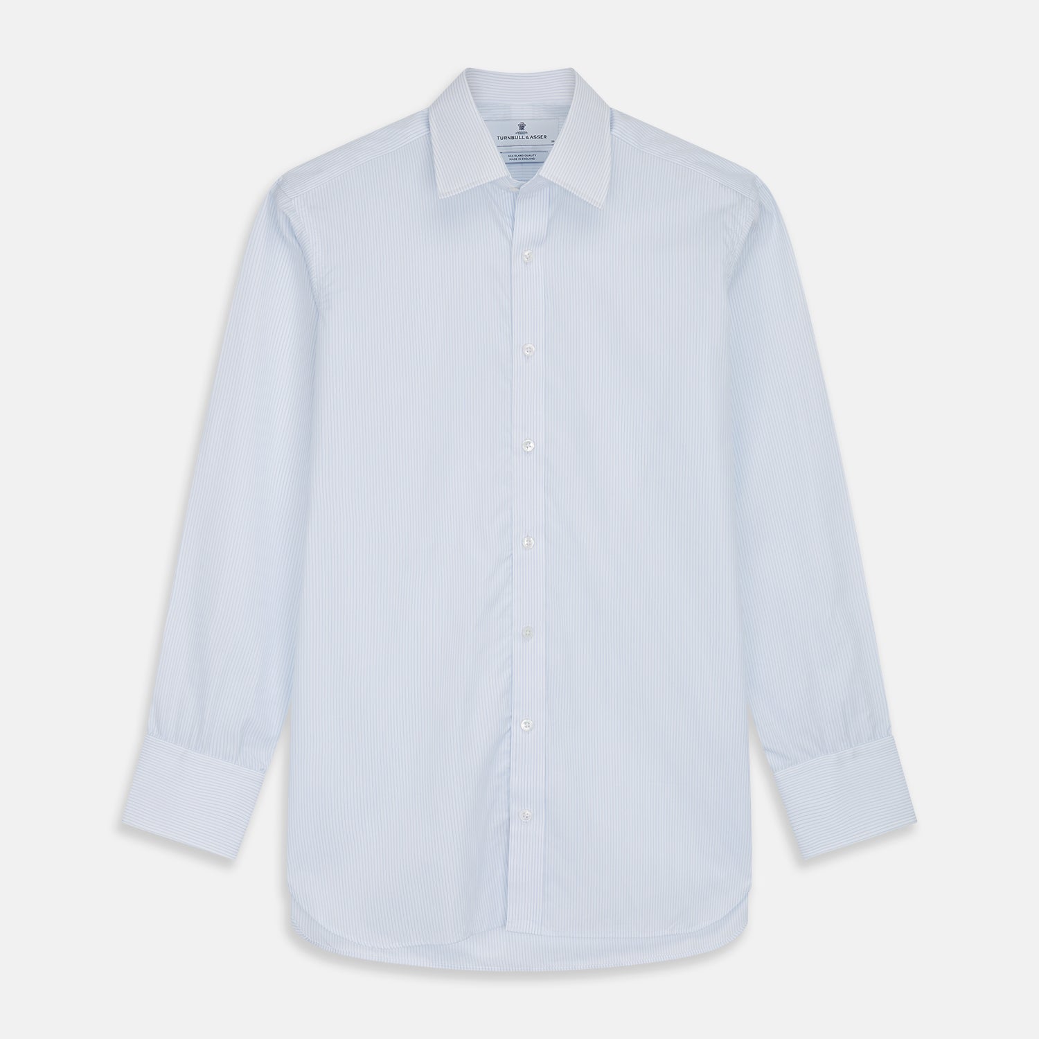 View 1 of product Pale Blue Stripe Regular Fit Sea Island Quality Cotton Shirt with T&A Collar and 3-Button Cuffs
