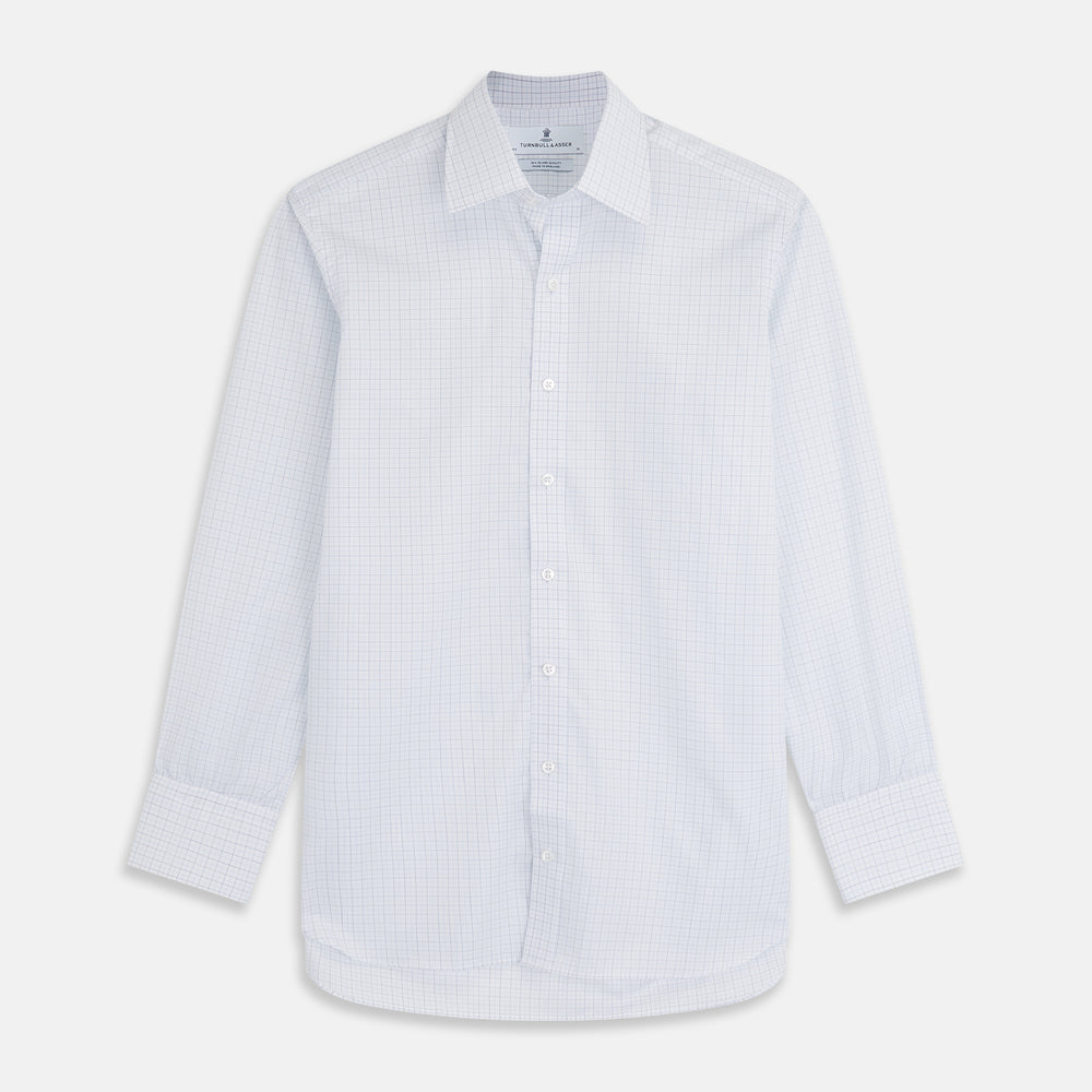 Pale Blue Graph Check Regular Fit Sea Island Quality Cotton Shirt with T&A  Collar and 3-Button Cuffs