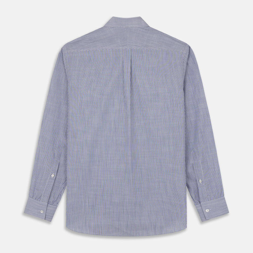 Indigo Chambray Stripe Weekend Fit Shirt With Dorset Collar