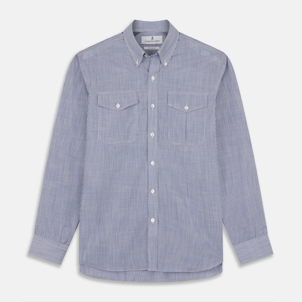 Indigo Chambray Stripe Weekend Fit Shirt With Dorset Collar