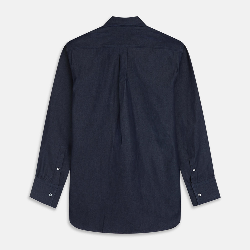 Navy Chambray Weekend Fit Shirt with Dorset Collar and 1-Button Cuffs