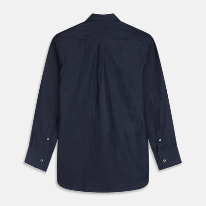 Navy Chambray Weekend Fit Shirt with Dorset Collar and 1-Button Cuffs Image 4