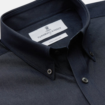 Navy Chambray Weekend Fit Shirt with Dorset Collar and 1-Button Cuffs Image 1