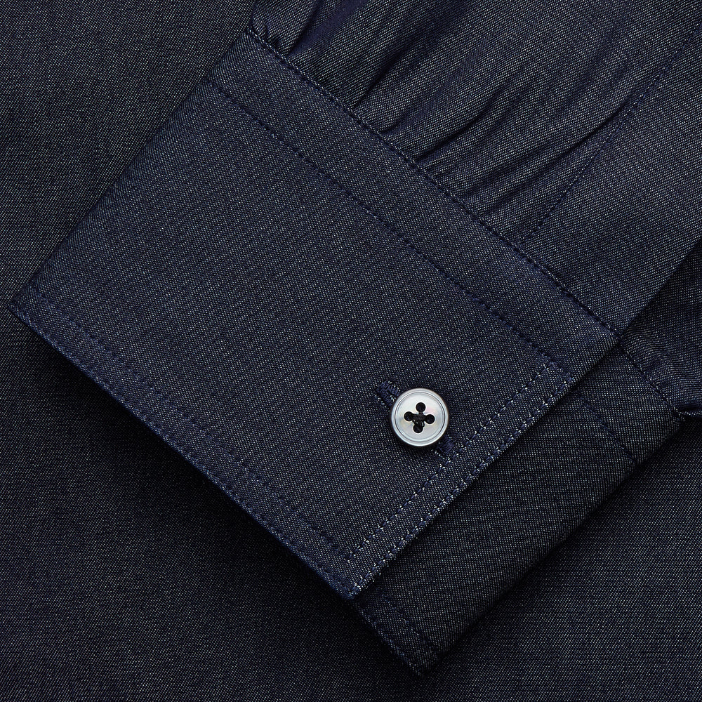 Navy Chambray Weekend Fit Shirt with Dorset Collar and 1-Button Cuffs