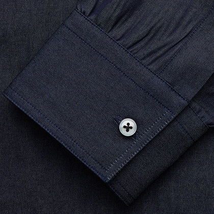 Navy Chambray Weekend Fit Shirt with Dorset Collar and 1-Button Cuffs Image 2