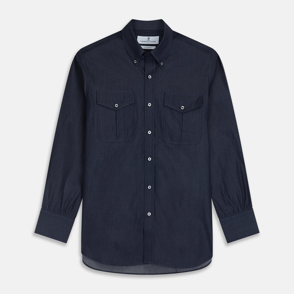 Navy Chambray Weekend Fit Shirt with Dorset Collar and 1-Button Cuffs
