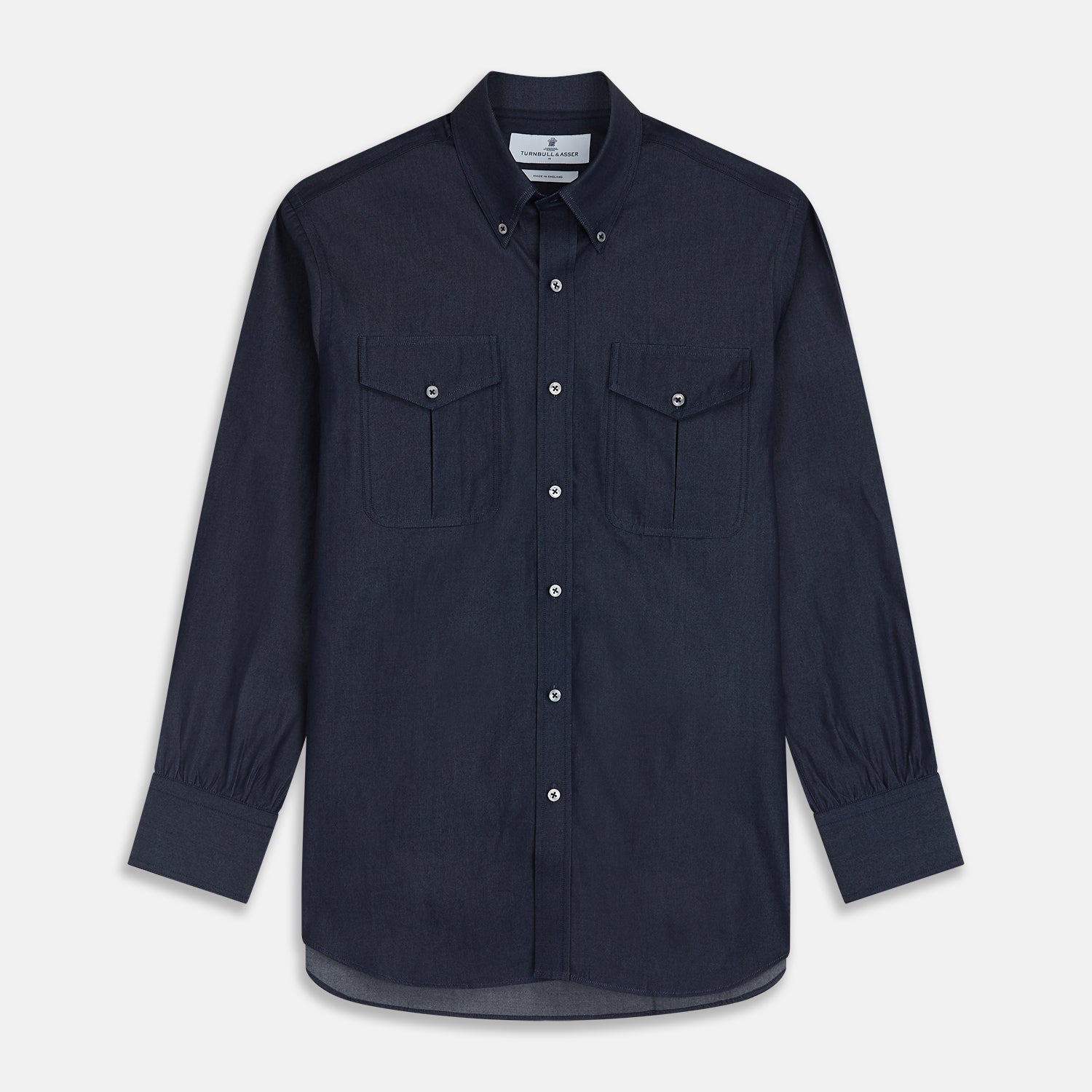 View 1 of product Navy Chambray Weekend Fit Shirt with Dorset Collar and 1-Button Cuffs