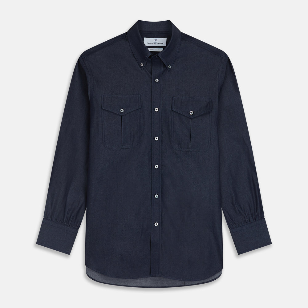 Navy Chambray Weekend Fit Shirt with Dorset Collar and 1-Button Cuffs