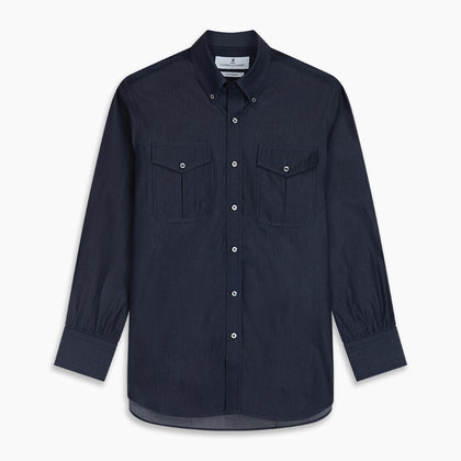 Navy Chambray Weekend Fit Shirt with Dorset Collar and 1-Button Cuffs Image 5