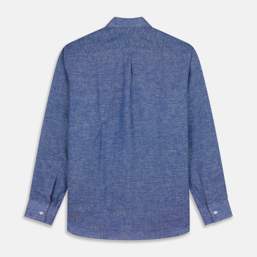 Indigo Linen Weekend Fit Shirt with Derby Collar