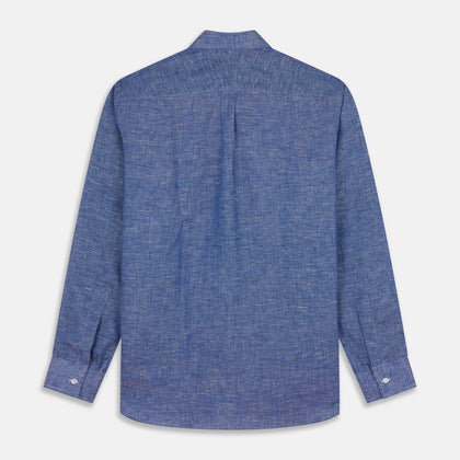 Indigo Linen Weekend Fit Shirt with Derby Collar Image 5
