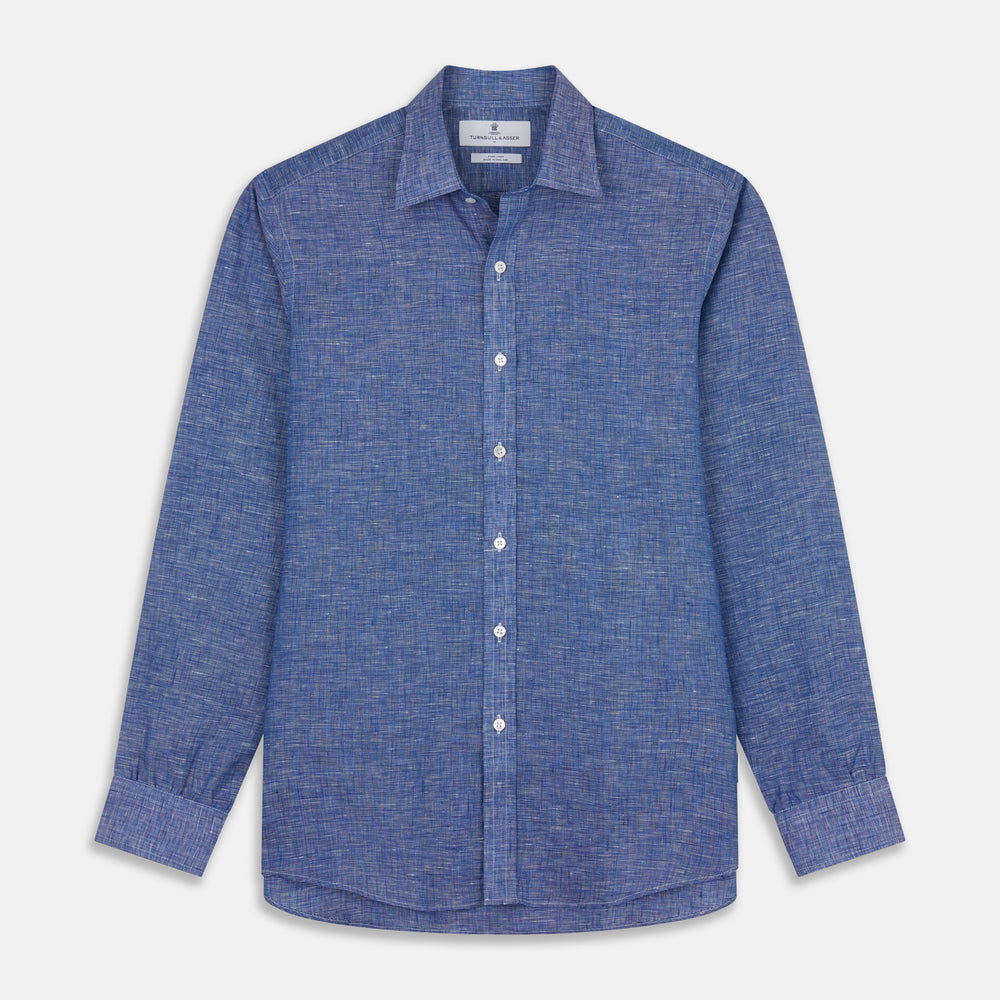 Indigo Linen Weekend Fit Shirt with Derby Collar