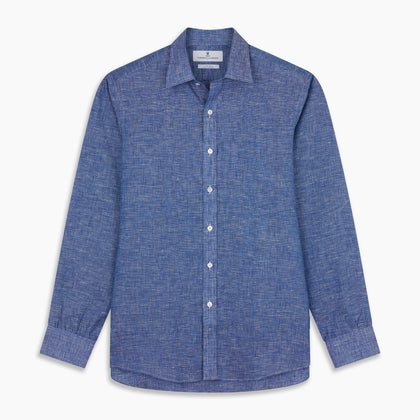 Indigo Linen Weekend Fit Shirt with Derby Collar Image 6