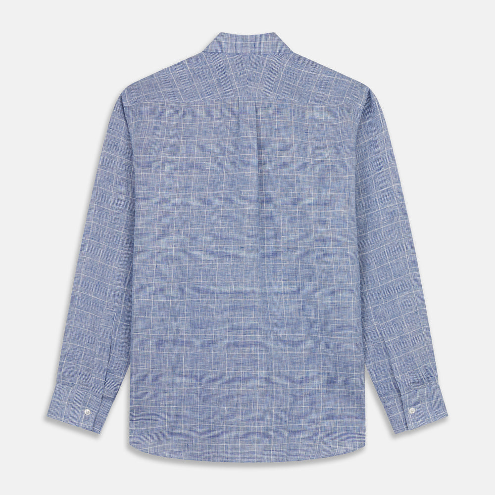 Indigo Linen Glen Check Weekend Fit Shirt with Derby Collar