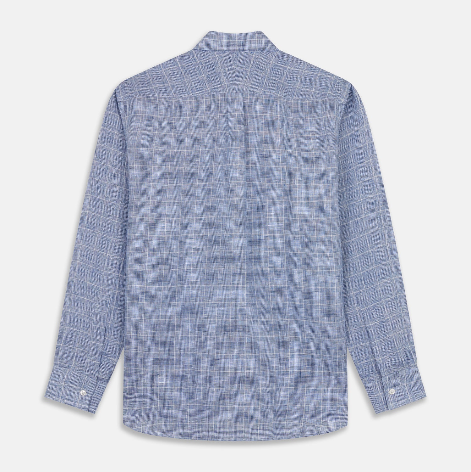 View 6 of product Indigo Linen Glen Check Weekend Fit Shirt with Derby Collar