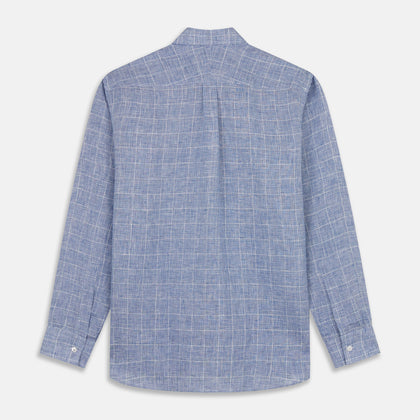 Indigo Linen Glen Check Weekend Fit Shirt with Derby Collar Image 5