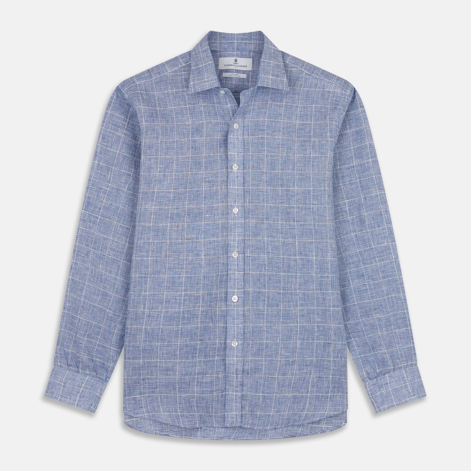 View 1 of product Indigo Linen Glen Check Weekend Fit Shirt with Derby Collar