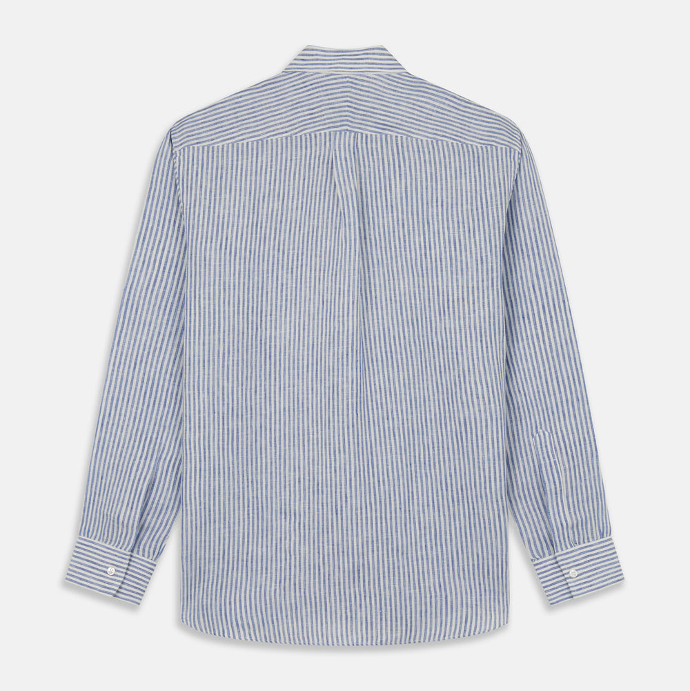 Sky Blue Linen Stripe Weekend Fit Shirt with Derby Collar