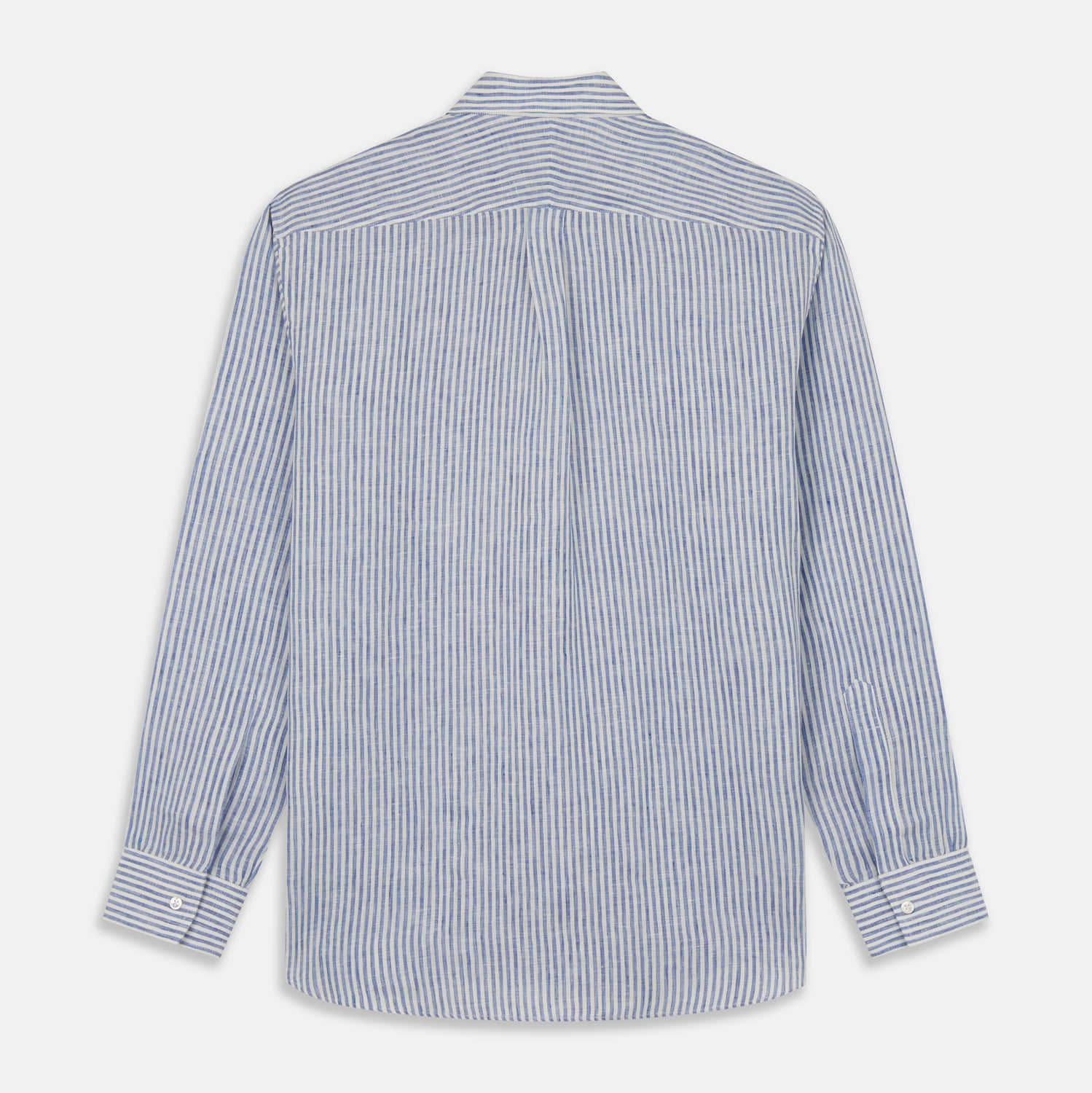 View 5 of product Sky Blue Linen Stripe Weekend Fit Shirt with Derby Collar