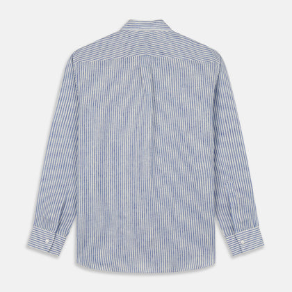 Sky Blue Linen Stripe Weekend Fit Shirt with Derby Collar Image 4