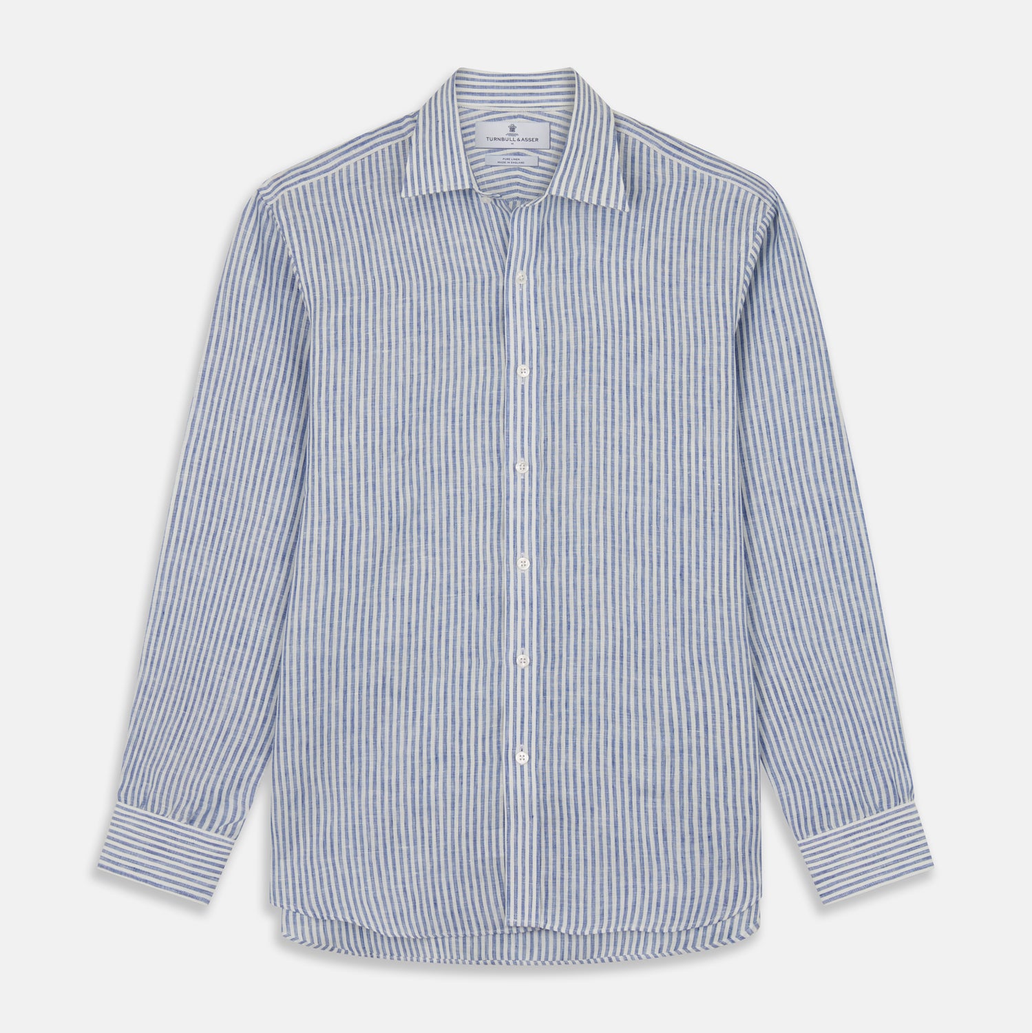View 1 of product Sky Blue Linen Stripe Weekend Fit Shirt with Derby Collar