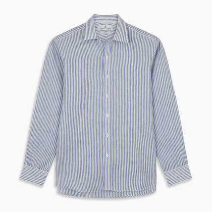 Sky Blue Linen Stripe Weekend Fit Shirt with Derby Collar Image 7