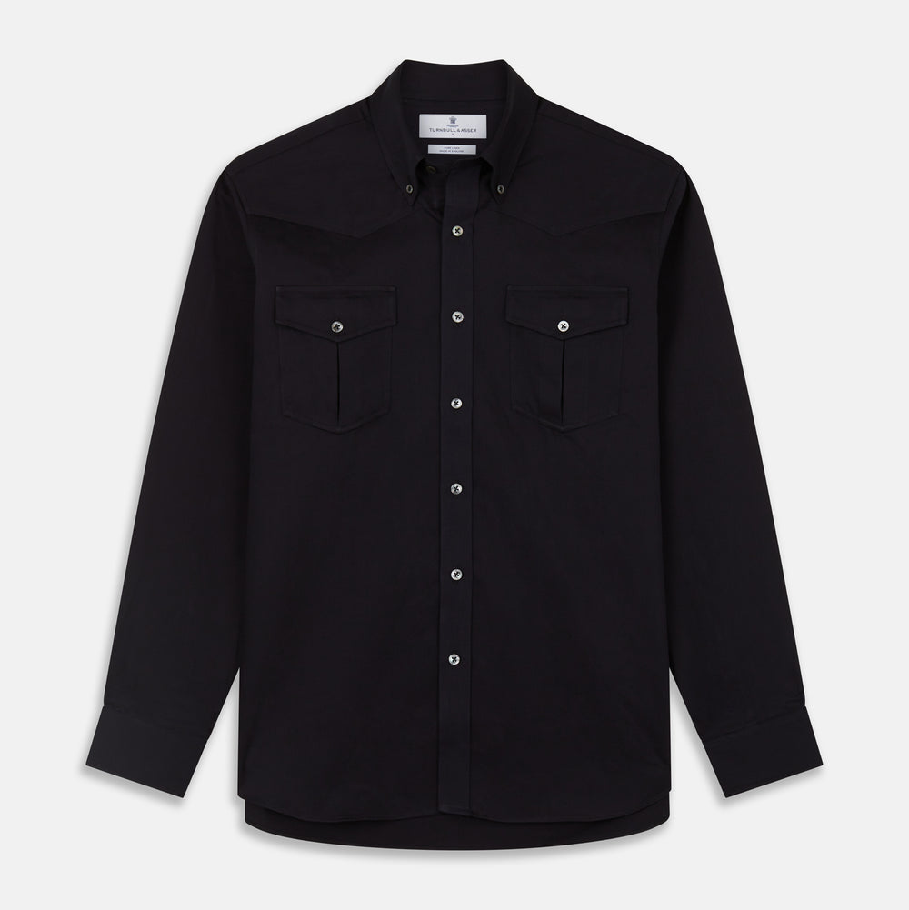 Navy Cotton Weekend Fit Western Shirt with Dorset Collar